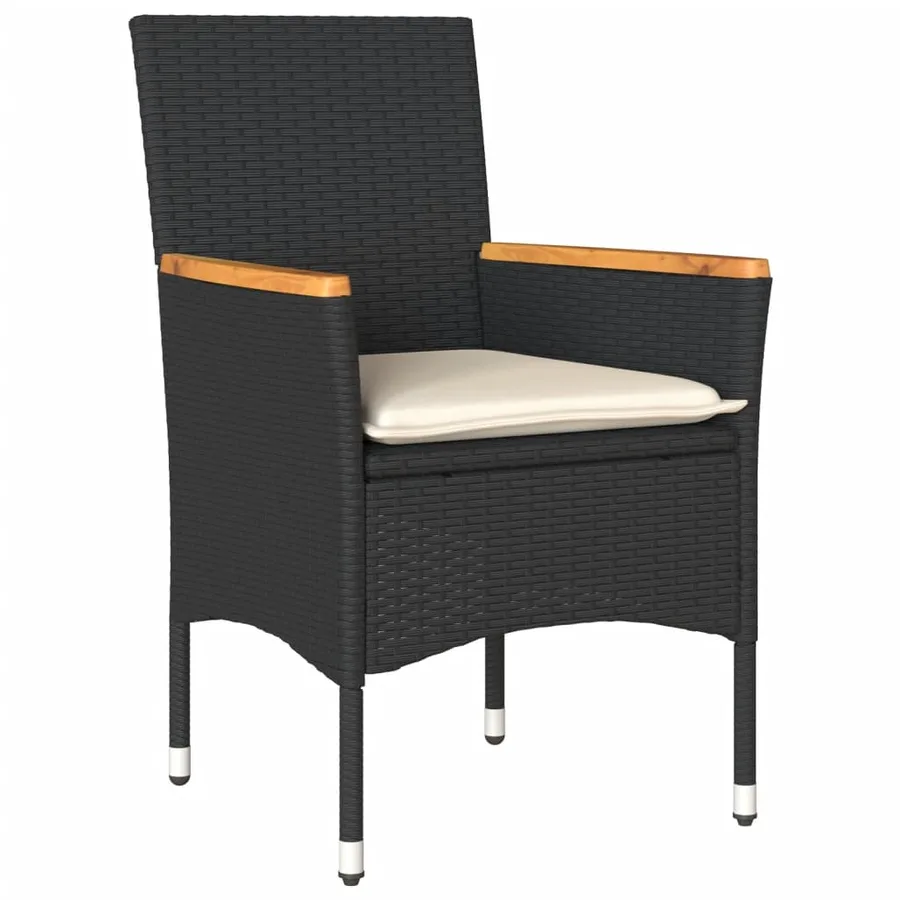 Ensemble à manger de jardin et coussins 3 pcs noir rotin verre - 3