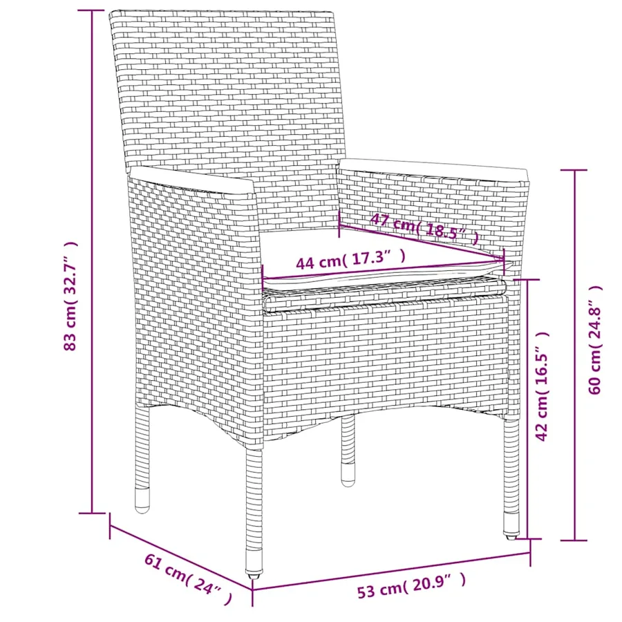 Ensemble à manger de jardin et coussins 3 pcs noir rotin verre - 8