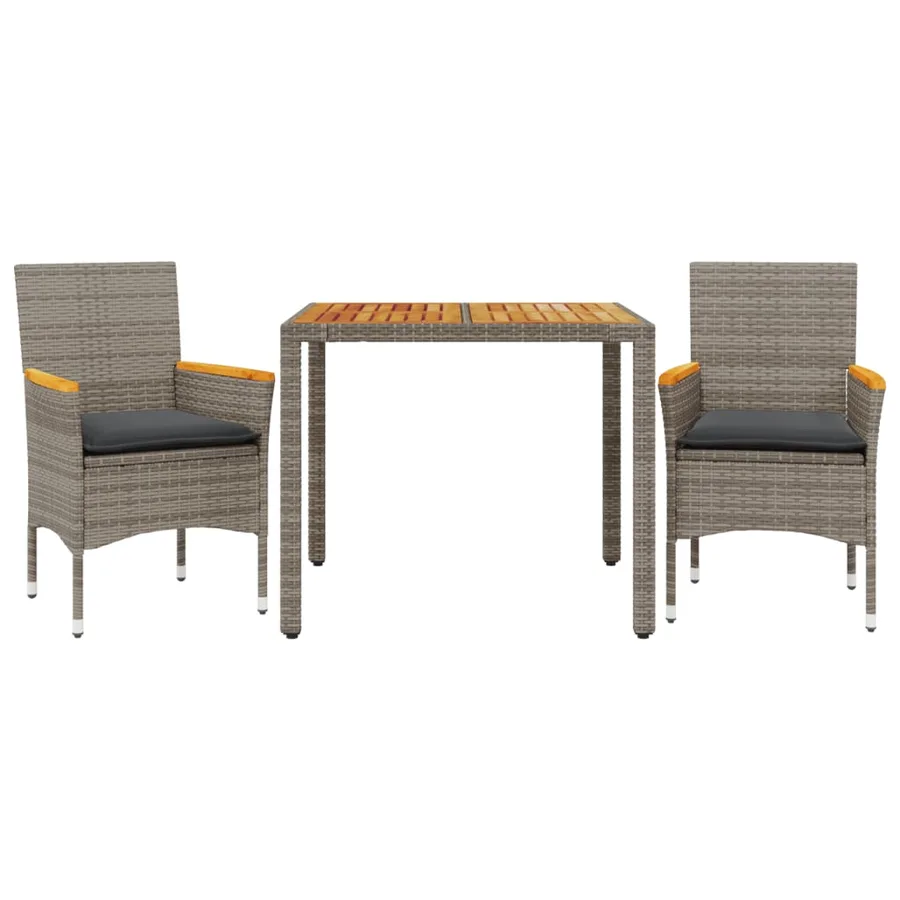 Ensemble à manger de jardin et coussins 3 pcs gris rotin acacia - 2