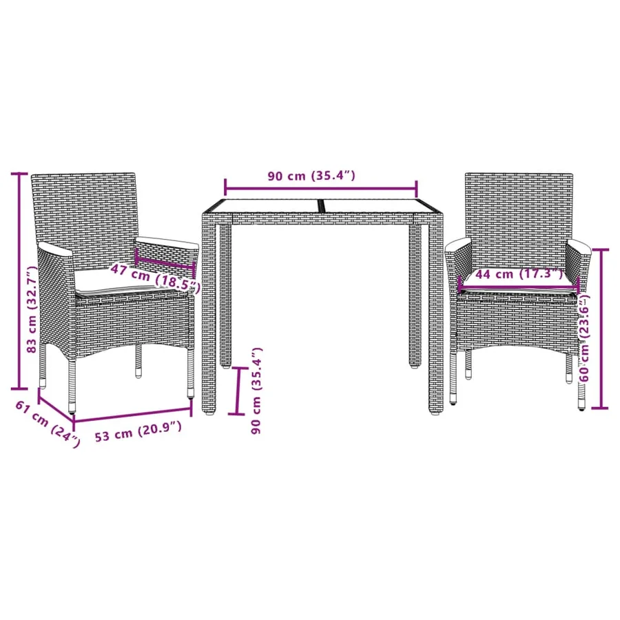 Ensemble à manger de jardin et coussins 3 pcs gris rotin acacia - 7