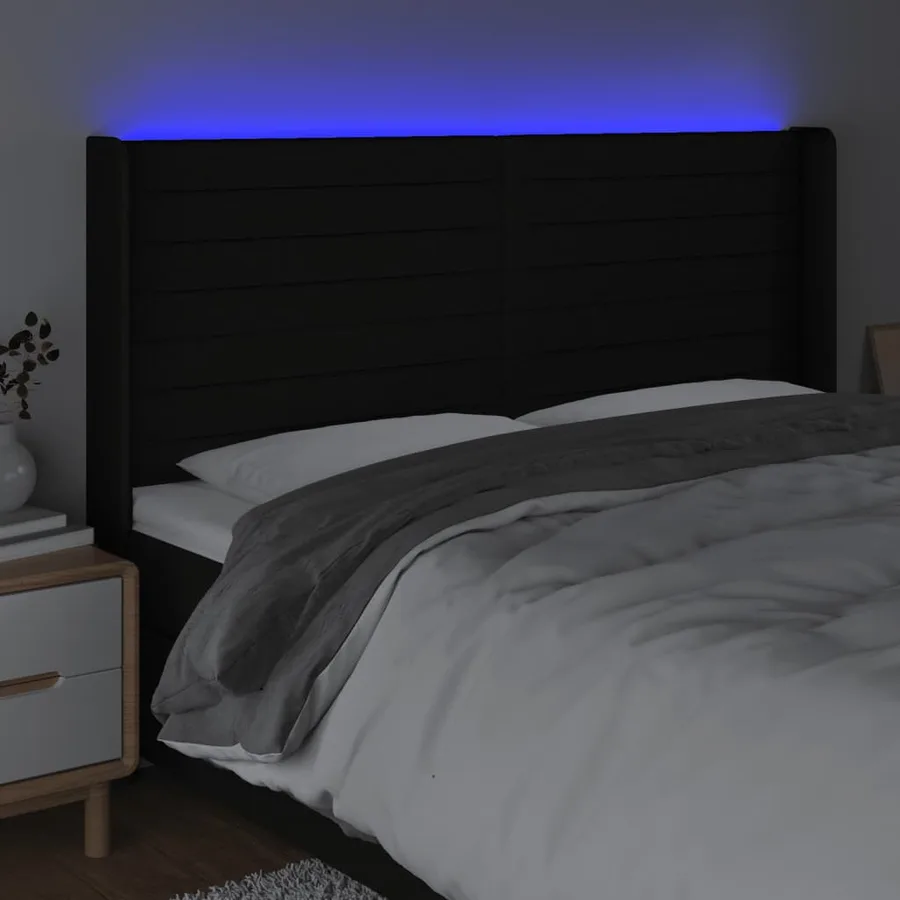 Tête de lit à LED Noir 203x16x118/128 cm Tissu - 4