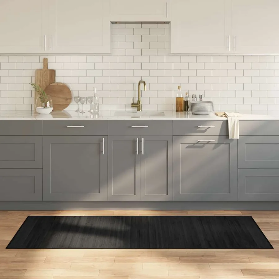 Tapis rectangulaire noir 70x200 cm bambou