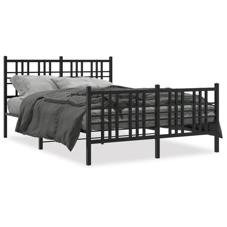 Cadre de lit métal sans matelas avec pied de lit noir 137x190cm - 2