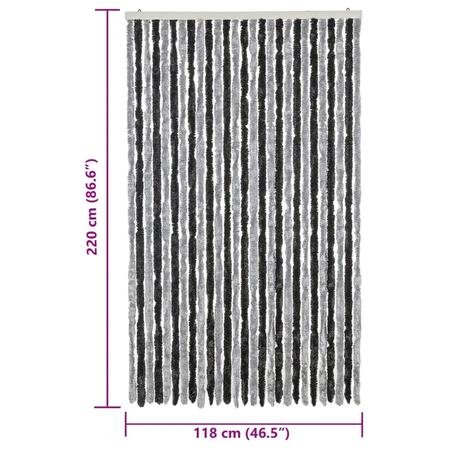 Rideau anti-mouches gris et noir 118x220 cm chenille - 7