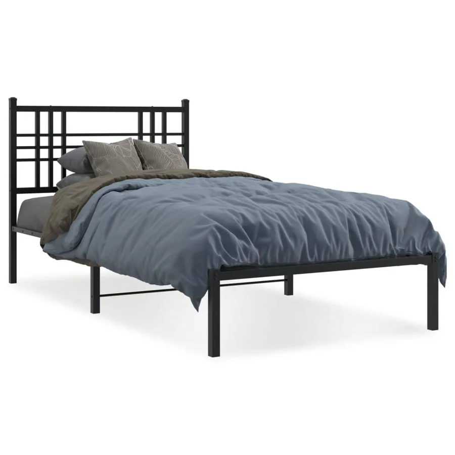 Cadre de lit métal sans matelas avec tête de lit noir 90x200 cm - 2