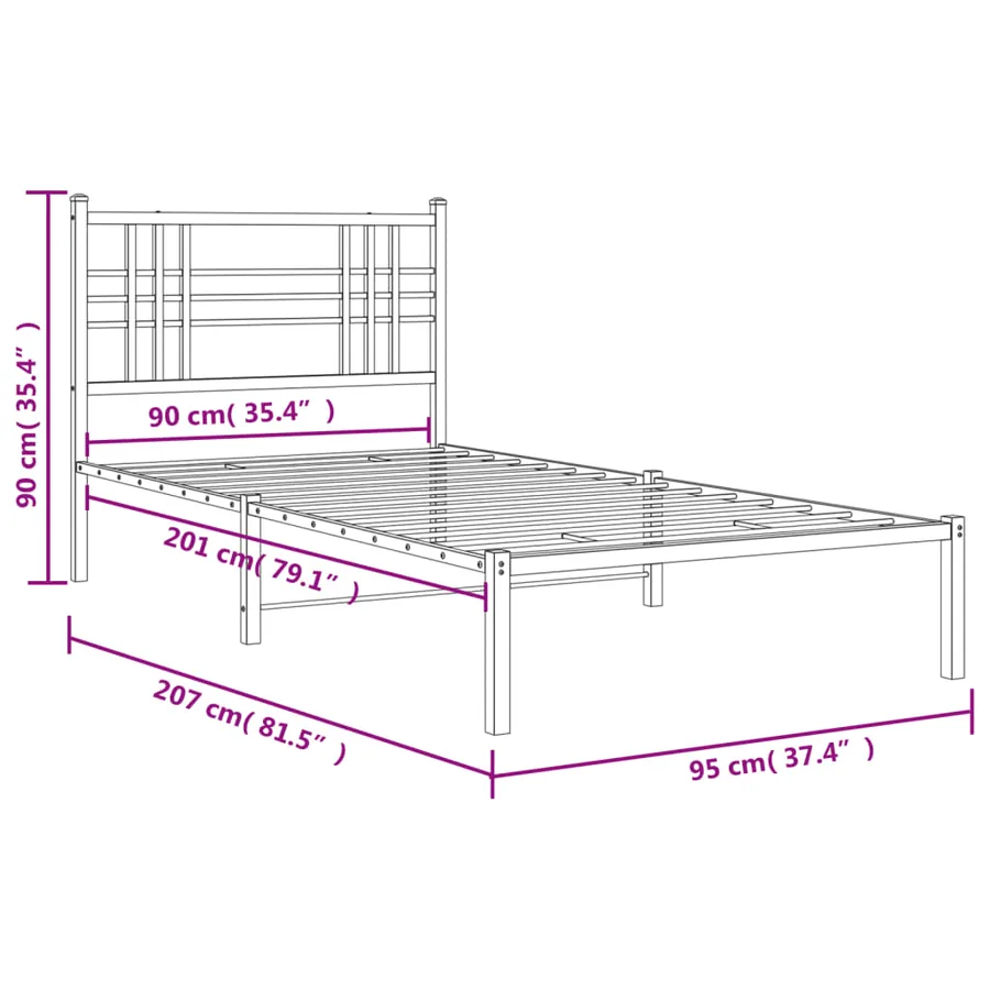 Cadre de lit métal sans matelas avec tête de lit noir 90x200 cm - 8