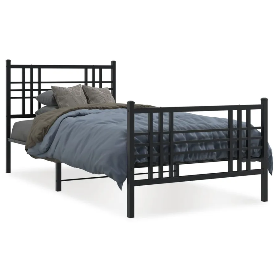 Cadre de lit métal sans matelas avec pied de lit noir 90x190 cm - 2
