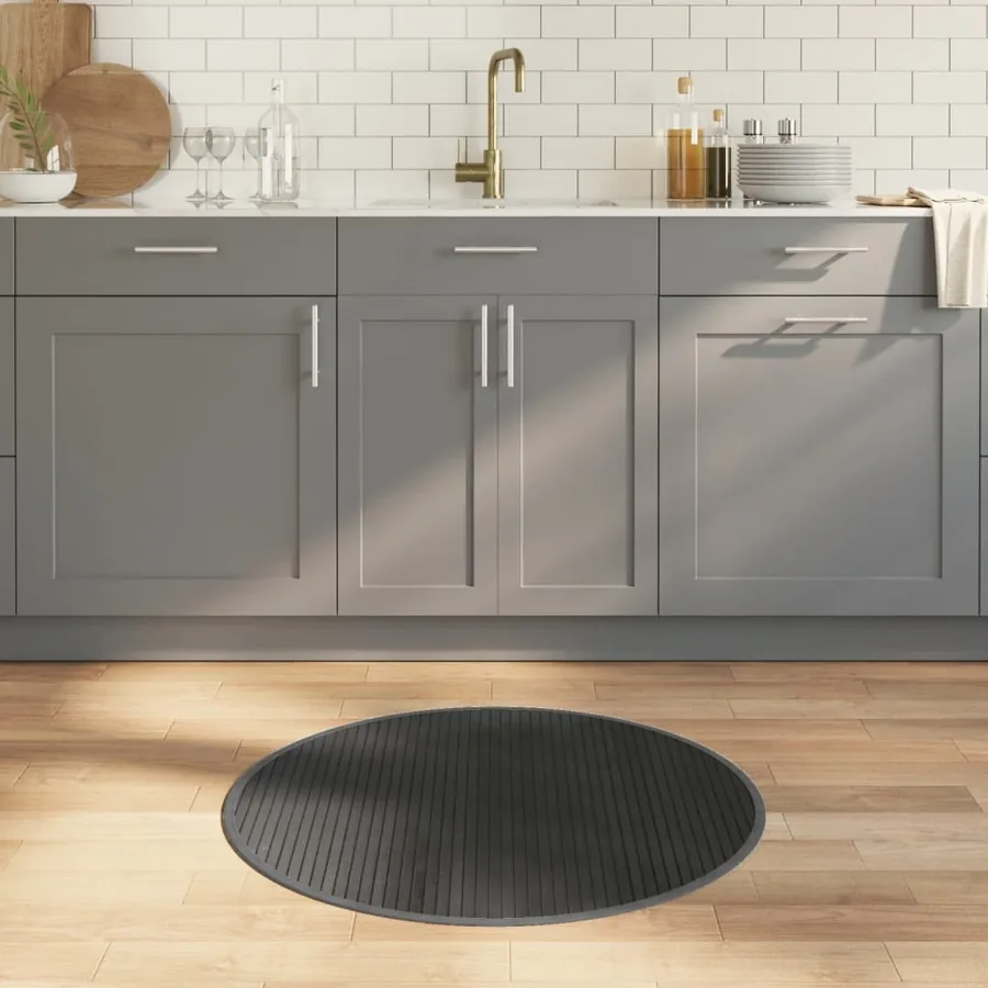 Tapis rond gris 80 cm bambou