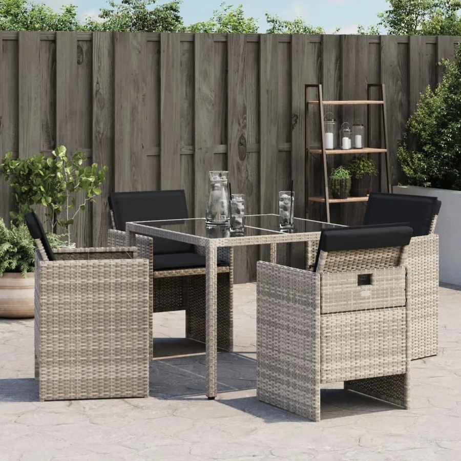 Chaises de jardin avec coussins lot de 4 gris clair poly rotin - 4