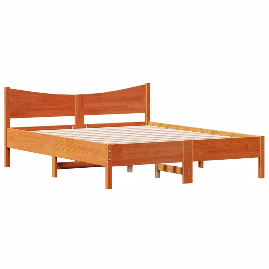Cadre de lit sans matelas cire marron 160x200cm bois pin massif - 3
