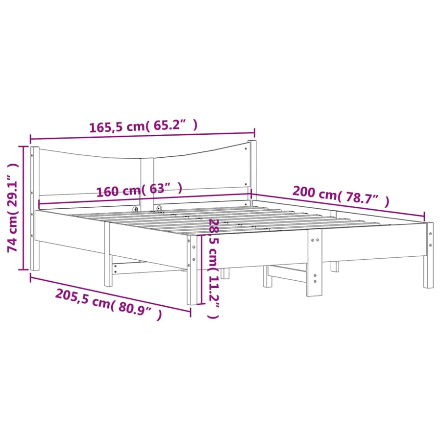 Cadre de lit sans matelas cire marron 160x200cm bois pin massif - 9