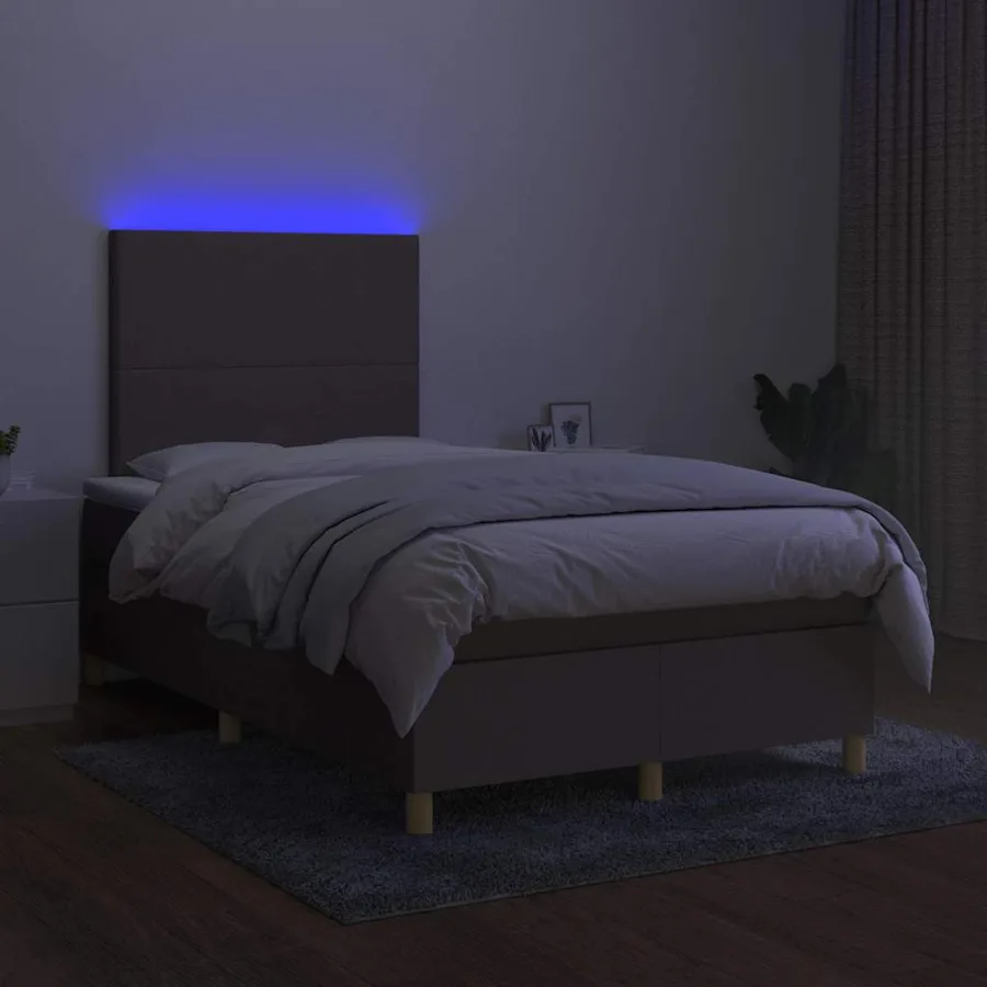 Sommier à lattes de lit matelas et LED taupe 120x190 cm tissu - 4
