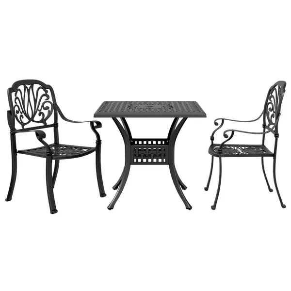 Ensemble de bistro 3 pcs noir aluminium coulé