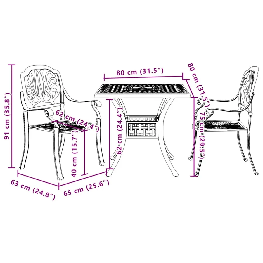 Ensemble de bistro 3 pcs noir aluminium coulé - 11