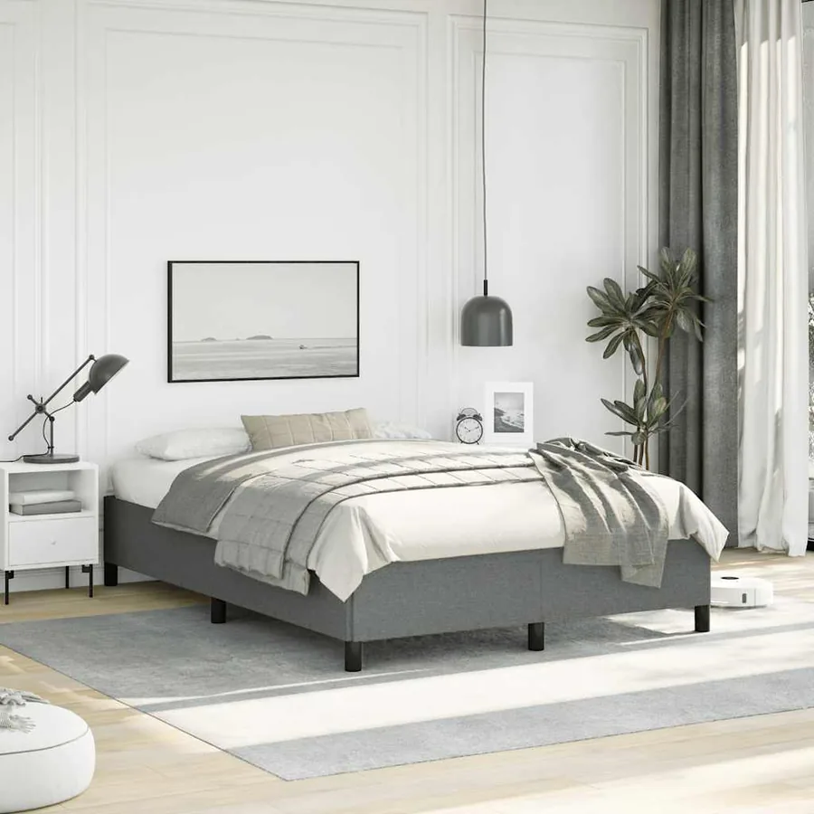 Cadre de lit sans matelas gris foncé 137x190 cm tissu
