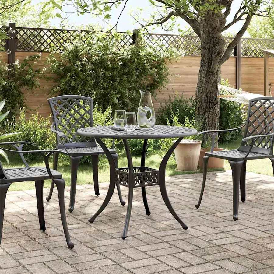 Table de jardin noir Ø90x75 cm aluminium coulé - 3