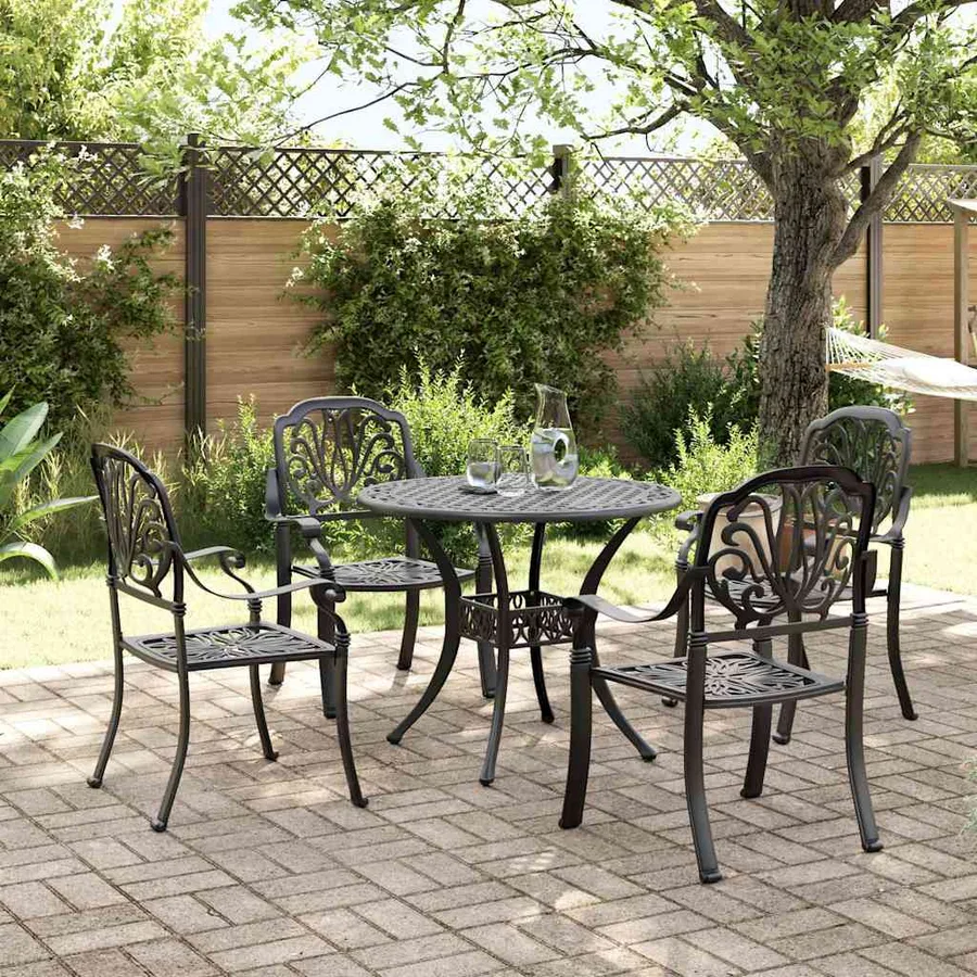 Ensemble à manger de jardin 5 pcs noir aluminium coulé - 2