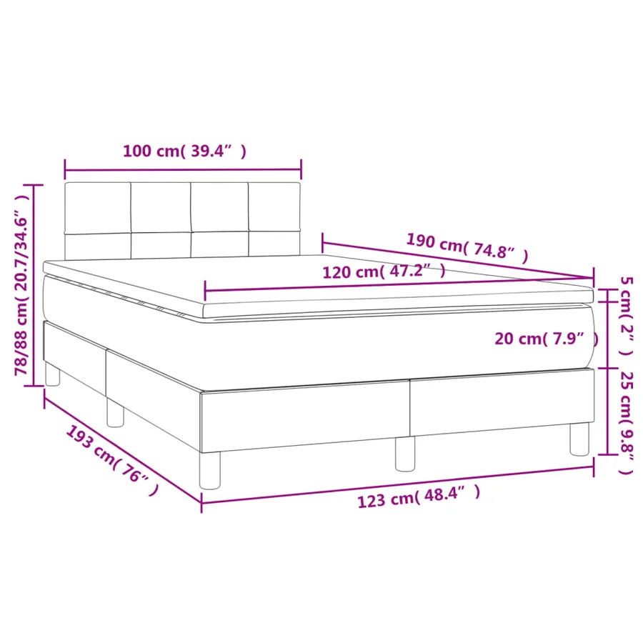 Sommier à lattes de lit matelas et LED bleu 120x190 cm tissu - 11
