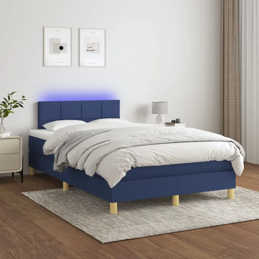 Sommier à lattes de lit matelas et LED bleu 120x190 cm tissu - 4