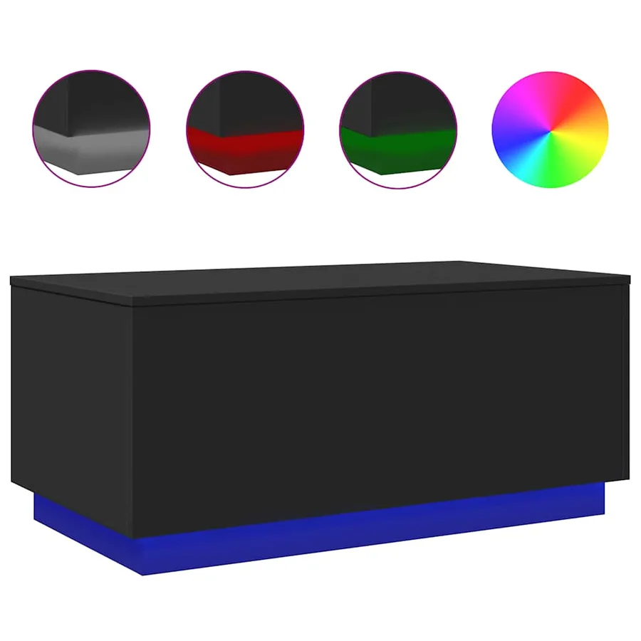 Table basse avec lumières LED noir 90x50x40 cm - 2