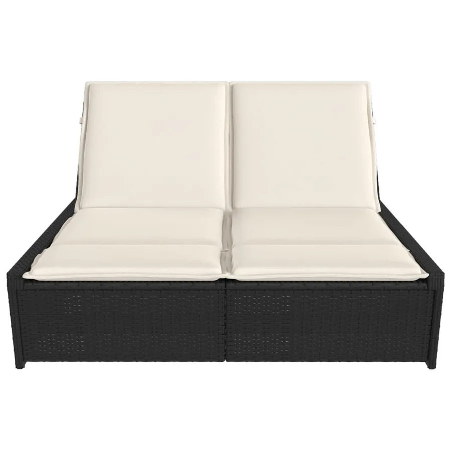 Chaise longue double avec coussins noir résine tressée - 3