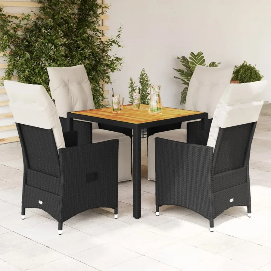 Ensemble à manger de jardin coussins 5pcs Noir Résine tressée