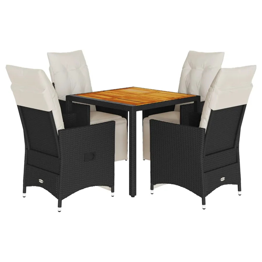 Ensemble à manger de jardin coussins 5pcs Noir Résine tressée - 2