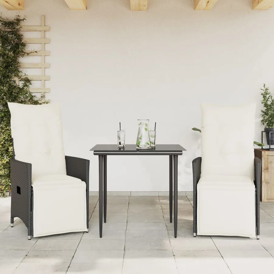 Chaises inclinables de jardin lot de 2 et coussins noir rotin - 2