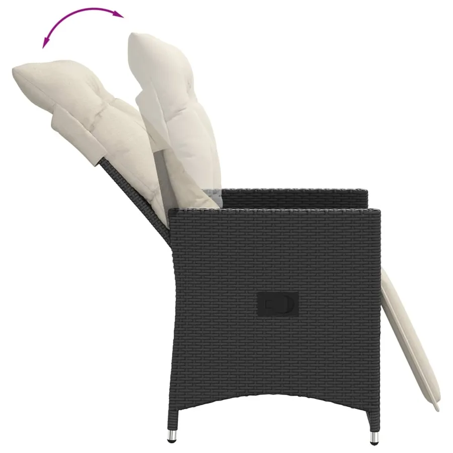 Chaises inclinables de jardin lot de 2 et coussins noir rotin - 7