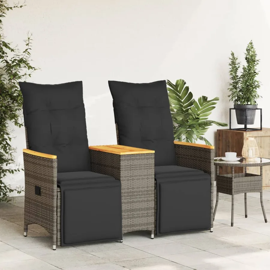 Canapé de jardin inclinable 2 places avec table gris poly rotin - 3