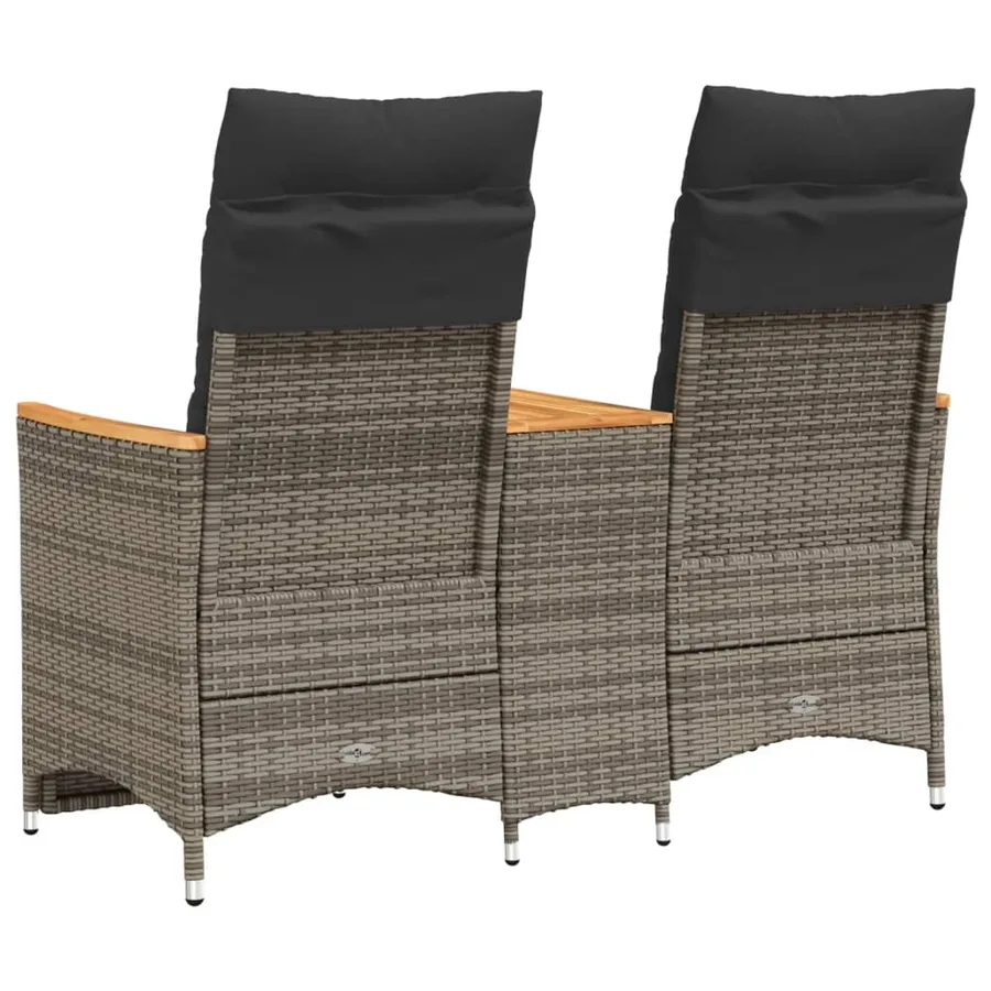 Canapé de jardin inclinable 2 places avec table gris poly rotin - 5