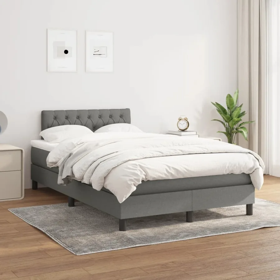 Sommier à lattes de lit avec matelas gris foncé 120x190cm tissu - 3