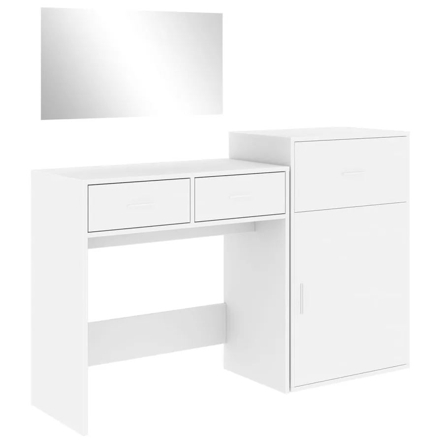 Ensemble de coiffeuse 3 pcs blanc bois d'ingénierie - 2