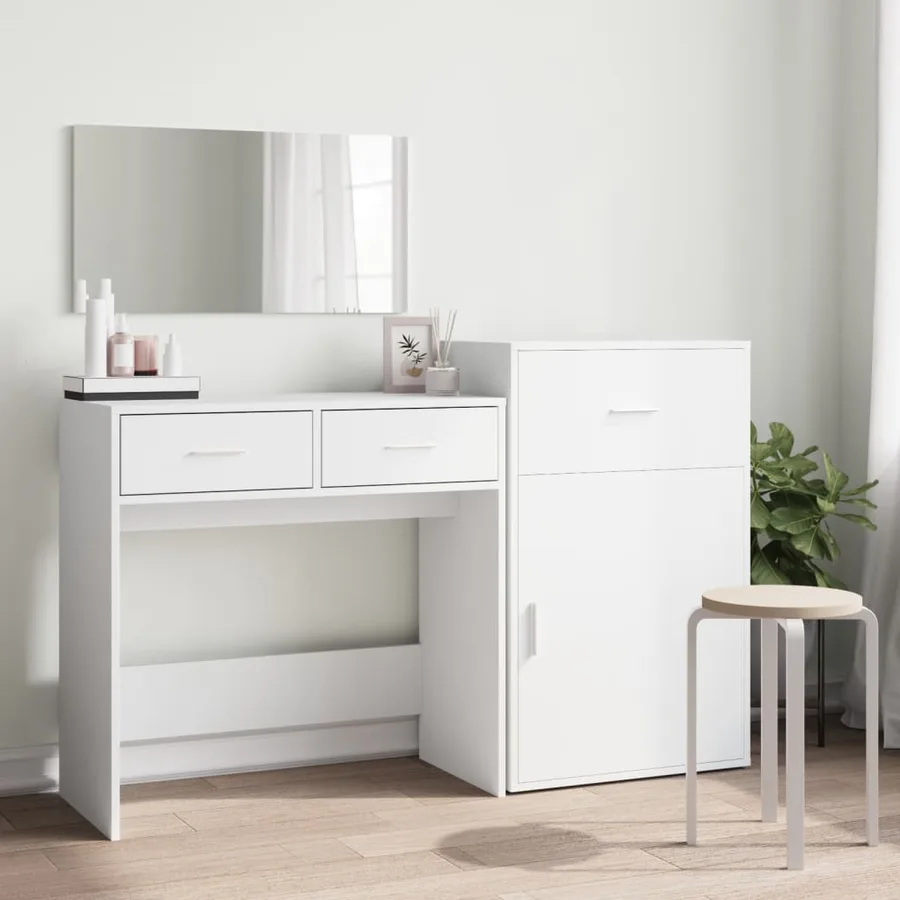 Ensemble de coiffeuse 3 pcs blanc bois d'ingénierie - 3