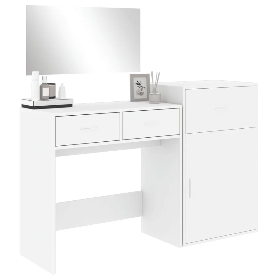 Ensemble de coiffeuse 3 pcs blanc bois d'ingénierie - 4
