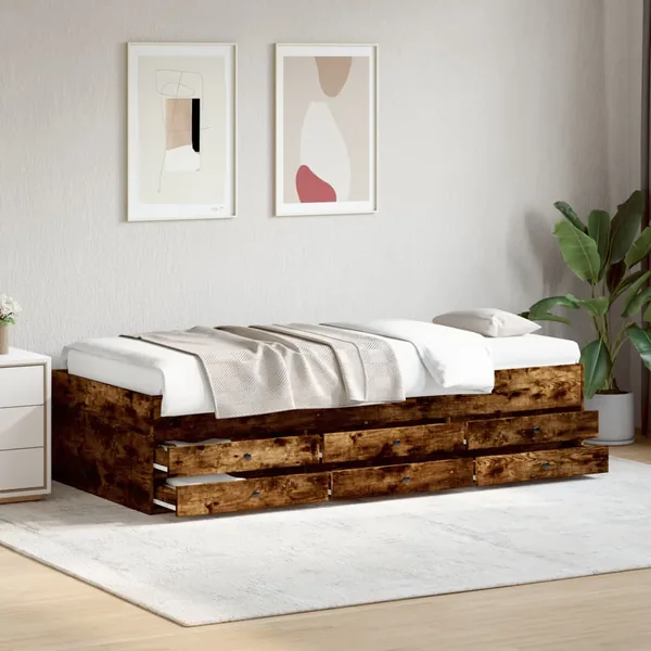 Lit de jour avec tiroirs sans matelas chêne fumé 75x190 cm