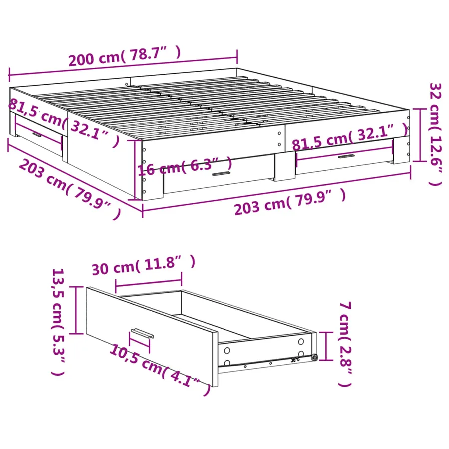 Cadre de lit avec tiroirs sans matelas blanc 200x200 cm - 10