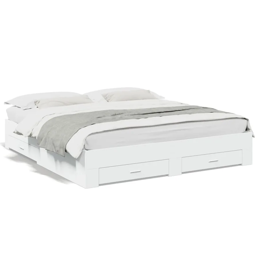 Cadre de lit avec tiroirs sans matelas blanc 200x200 cm - 2