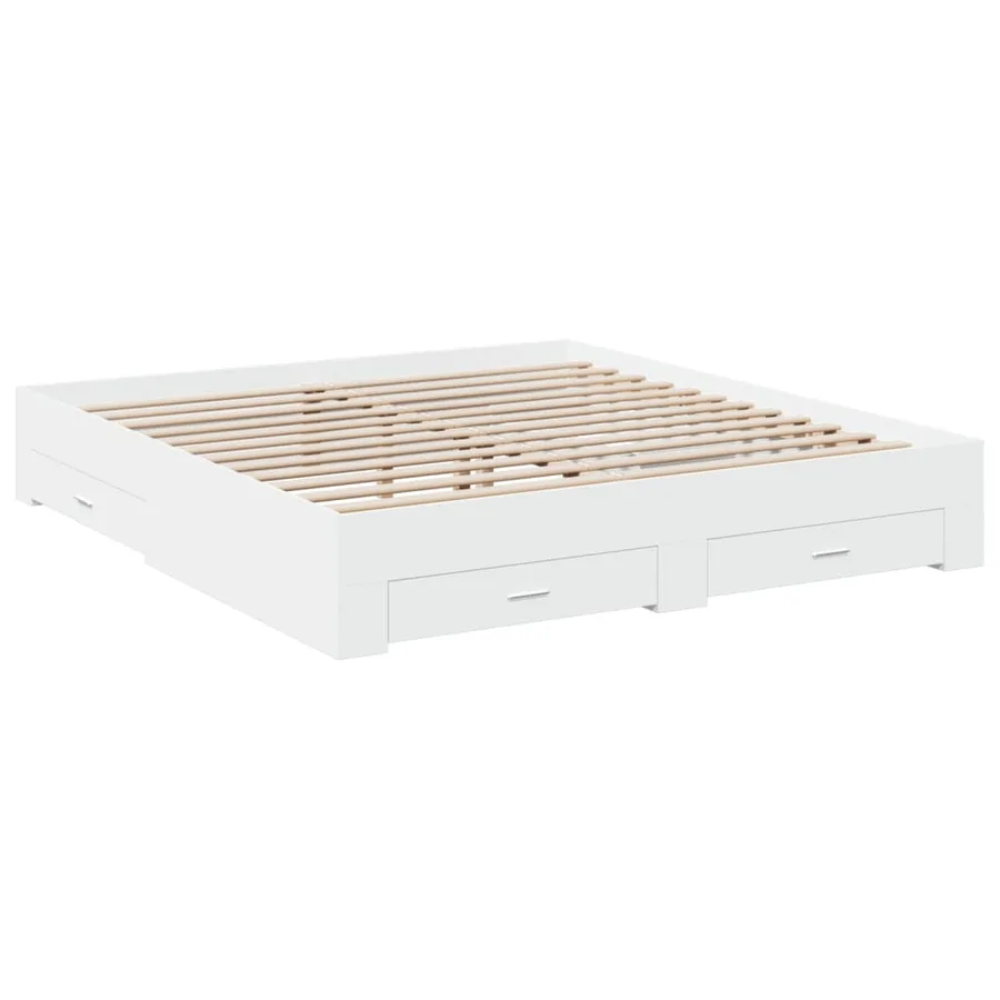 Cadre de lit avec tiroirs sans matelas blanc 200x200 cm - 3