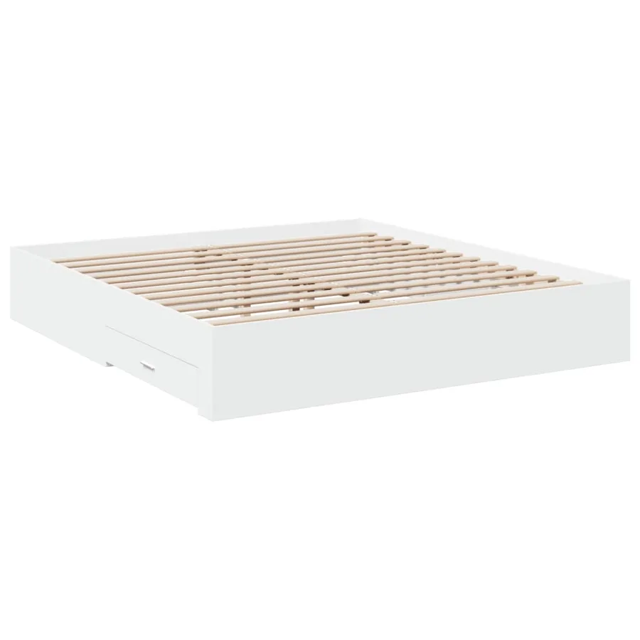 Cadre de lit avec tiroirs sans matelas blanc 200x200 cm - 6