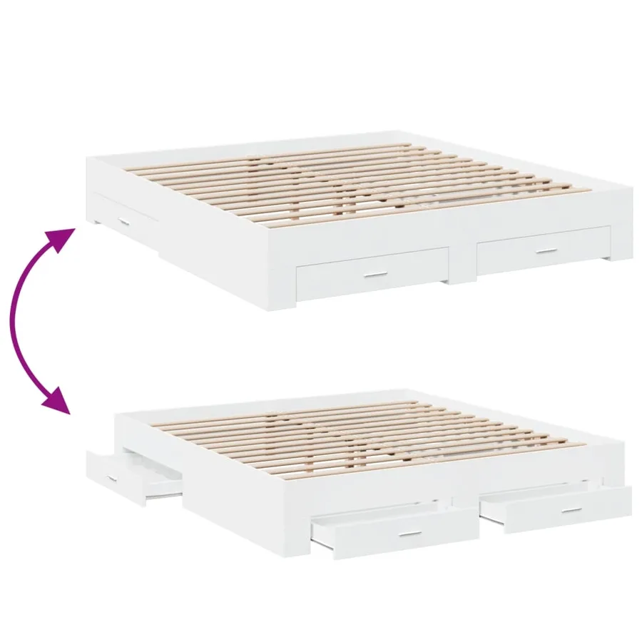 Cadre de lit avec tiroirs sans matelas blanc 200x200 cm - 7