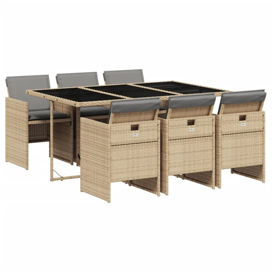 Ensemble à manger de jardin coussins 7 pcs mélange beige rotin - 2