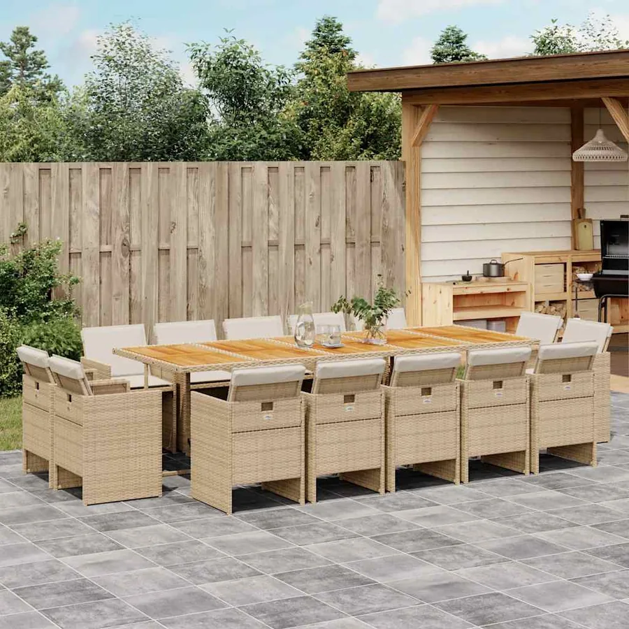Ensemble à manger de jardin et coussins 15 pcs beige