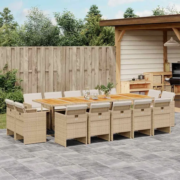 Ensemble à manger de jardin et coussins 15 pcs beige