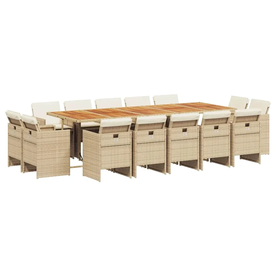 Ensemble à manger de jardin et coussins 15 pcs beige - 2