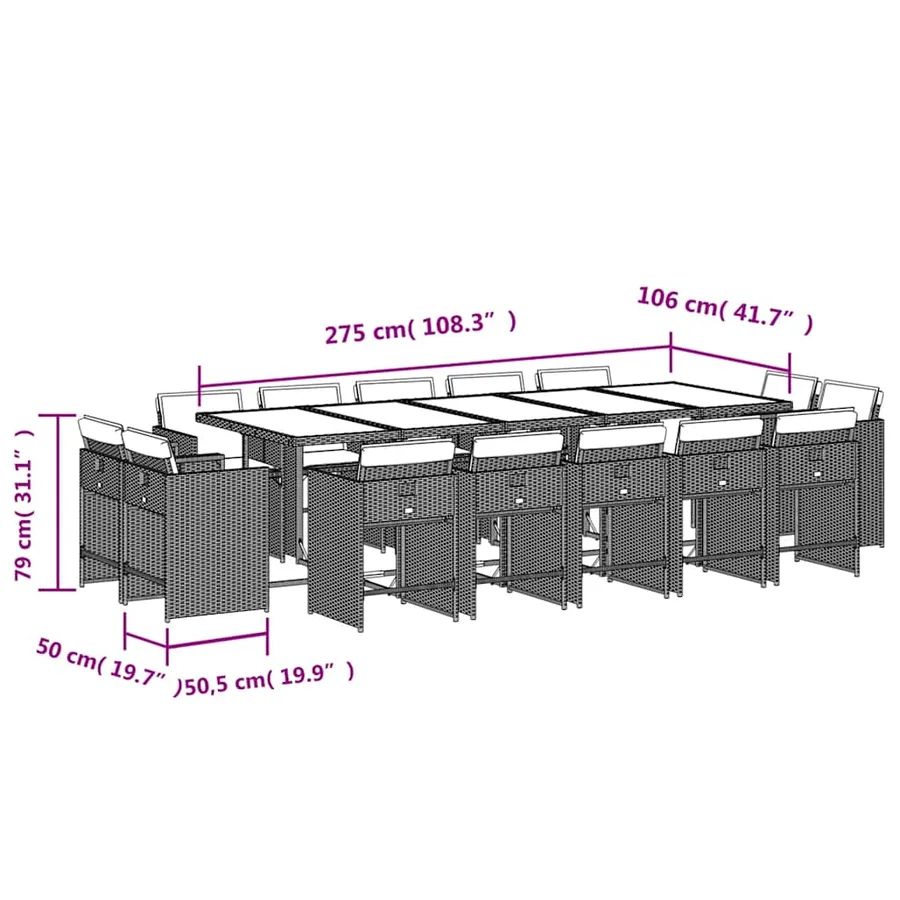 Ensemble à manger de jardin et coussins 15 pcs beige - 8