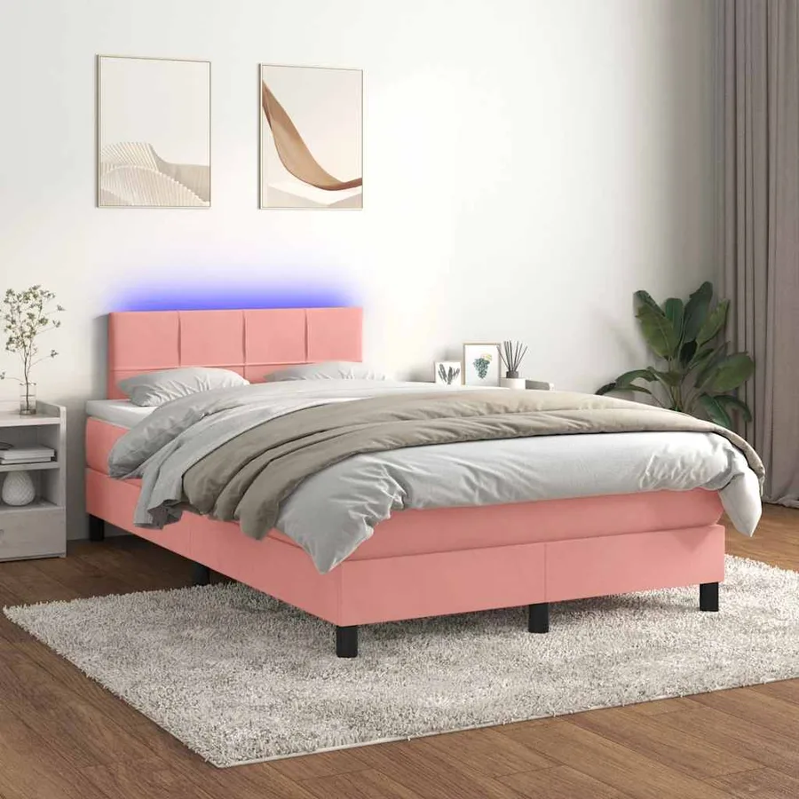 Sommier à lattes de lit et matelas LED rose 120x190 cm velours - 5