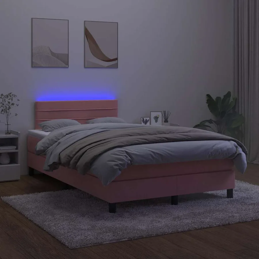 Sommier à lattes de lit et matelas LED rose 120x190 cm velours - 4
