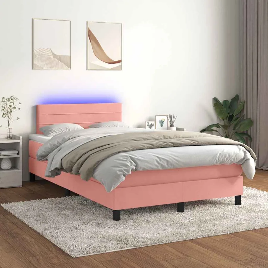 Sommier à lattes de lit et matelas LED rose 120x190 cm velours - 5