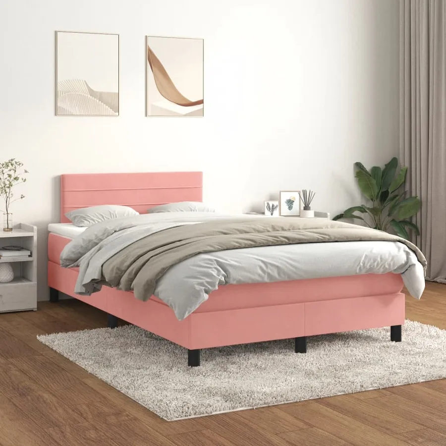 Sommier à lattes de lit avec matelas rose 120x190 cm velours - 3